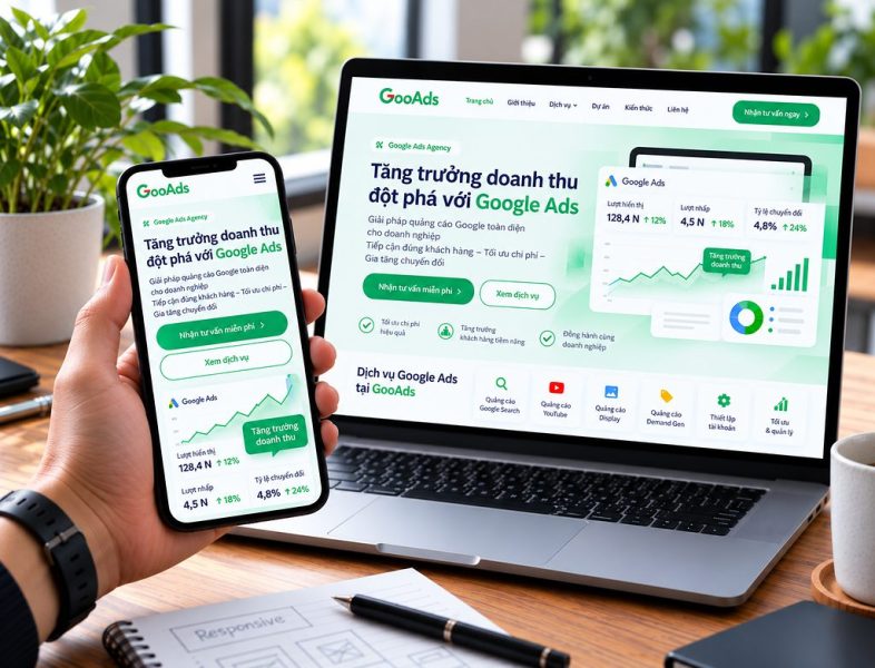 Thiết kế mobile-first đi từ mobile, tablet đến desktop, hiển thị trên laptop, tablet và điện thoại